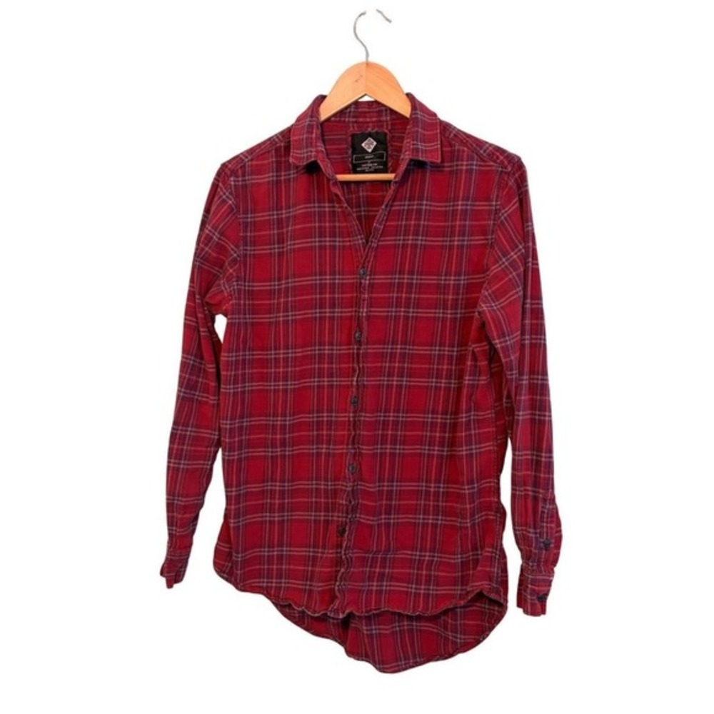 Cotton On Flannel Button Down Shirt Maroon Blue Grey Tartan Plaid M